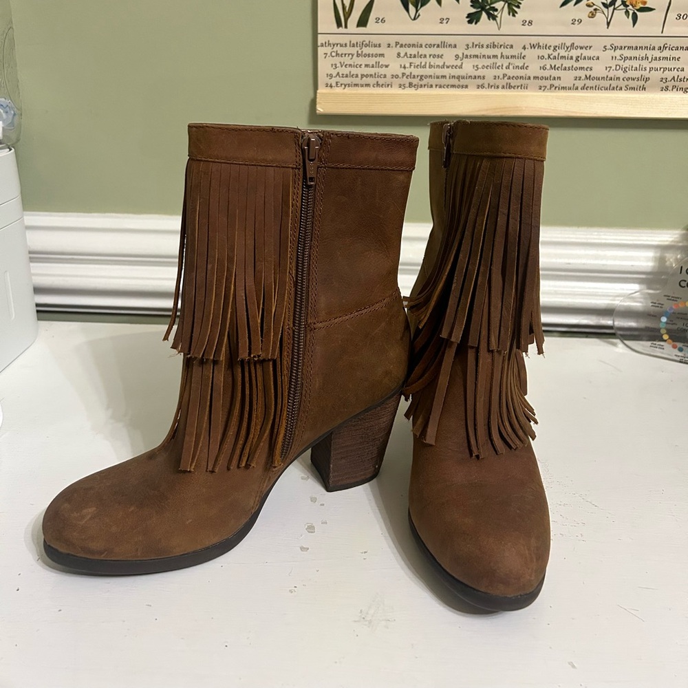 Ralph Lauren Denim & Supply Mina Fringed Leather Burnished Boots Booties Size 6